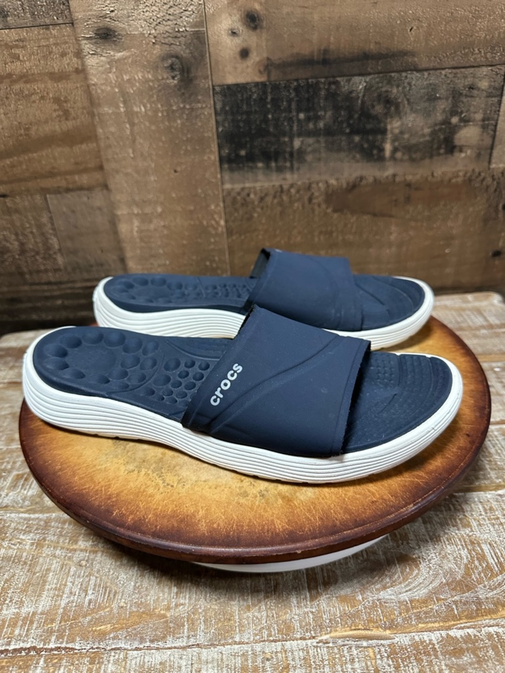 Crocs Reviva Slide Sandals Womens 8 Navy Blue Comfort Recovery Slip On